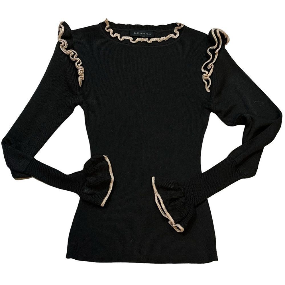 Dance & Marvel Black Ribbed Ruffle Sweater – Size S - Picture 5 of 16